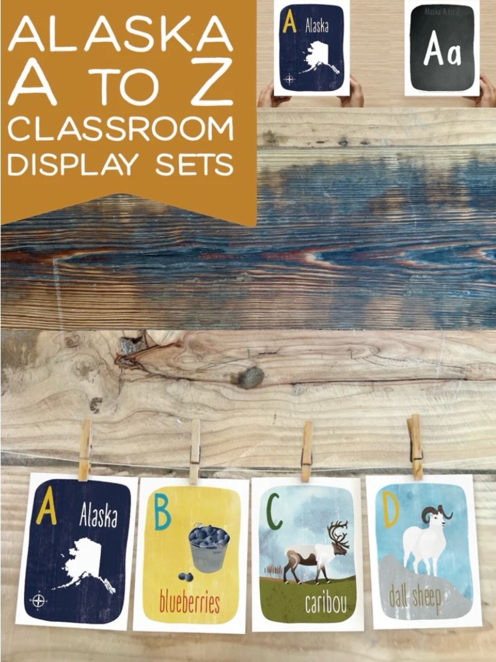 ALASKA Alphabet Large Flash Cards A to Z Children's Room Decor Classroom Display